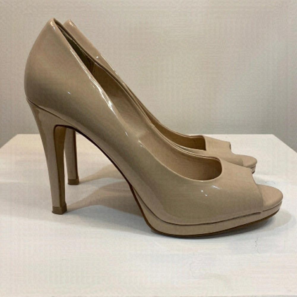 Shiny Nude Peep Toe Heels